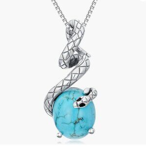 Doliox Genuine Turquoise Egg Sterling Silver Snake Necklace